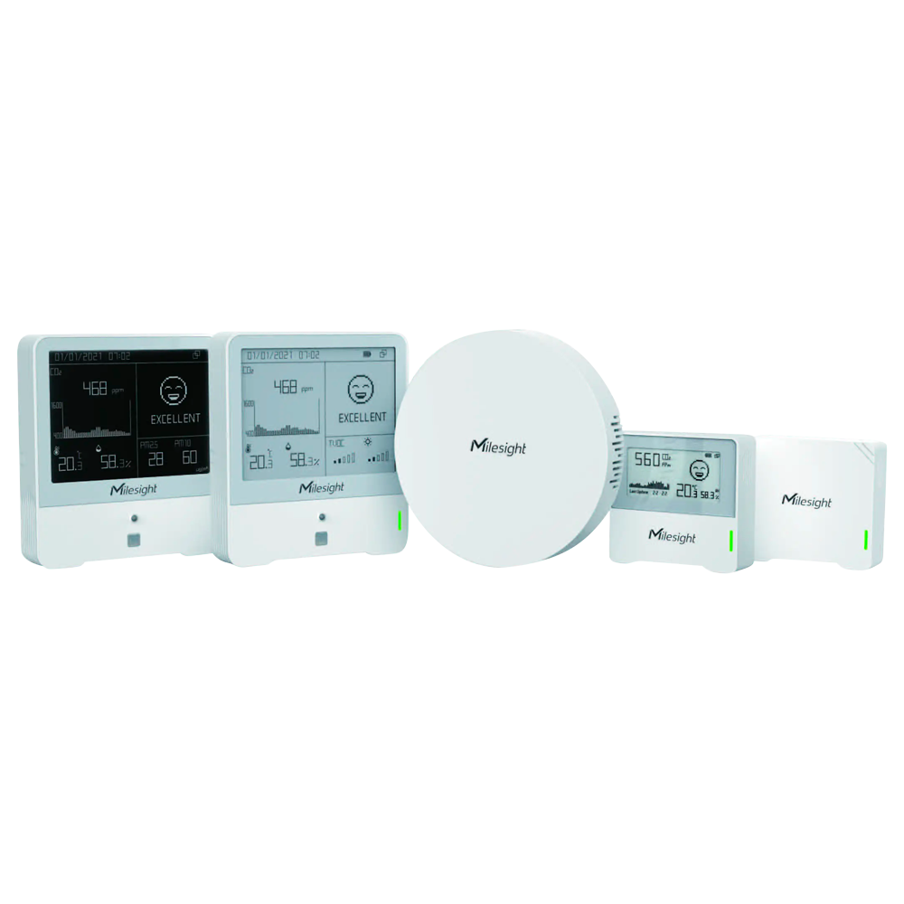 (MS-IAQ-KIT) Kit de solution Indoor Air Quality IoT LoRaWan - Passerelle Mini LoraWan UG63 - 4 capteurs de conditions environnementales - 1 an de Milesight IoT Cloud PRO - 8 canaux et connexion à 2000 dispositifs - Communication Ethernet