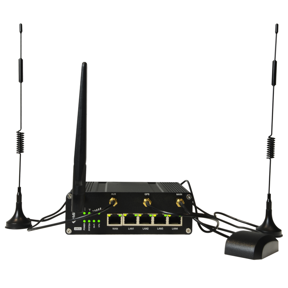 (MS-UR35-L04EU-G-P-W) Milesight - Routeur industriel 4G WiFi GPS PoE - 5 ports 10/100 (4 ports PoE) - PoE 802.3 af/at | emplacement microSD - Double emplacement pour carte SIM 4G/3G - WiFi 802.11 b/g/n | Positionnement GPS