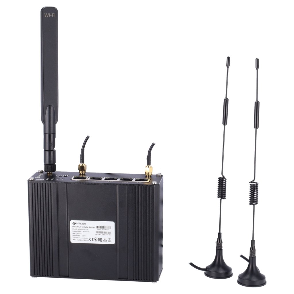 (MS-UR35-L04EU-W) Milesight - Routeur industriel 4G WiFi - 5 ports 10/100 - Fente MicroSD - Double emplacement pour carte SIM 4G/3G - WiFi 802.11 b/g/n