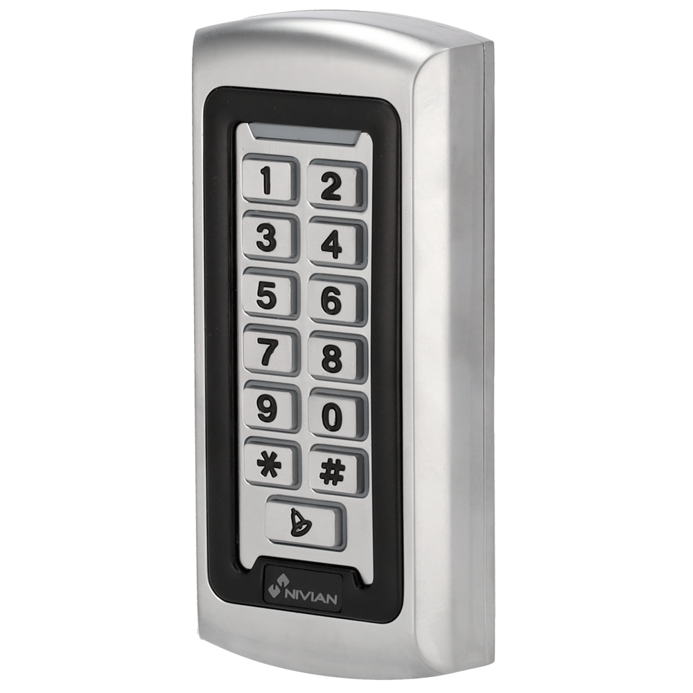 (NV-ACCESS-PIN-RFID) Contrôle d´accès autonome - Accès par carte EM et PIN - Sortie relais, bouton-poussoir et sonerie - Wiegand 26 - Contrôle du temps - Apte pour extérieur IP68