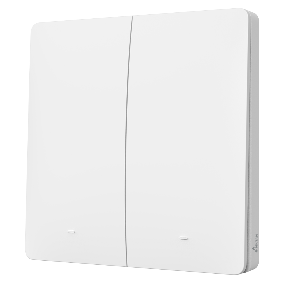 (NVS-BATBUTTON-2-R) Bouton poussoir sans fil fonctionnant sur pile avec 2 boutons. - RF433 / Fonctionnement à piles - Sans fil / Longue autonomie - Bouton poussoir mécanique - Installation facile - sAppairer vos interrupteurs compatibles