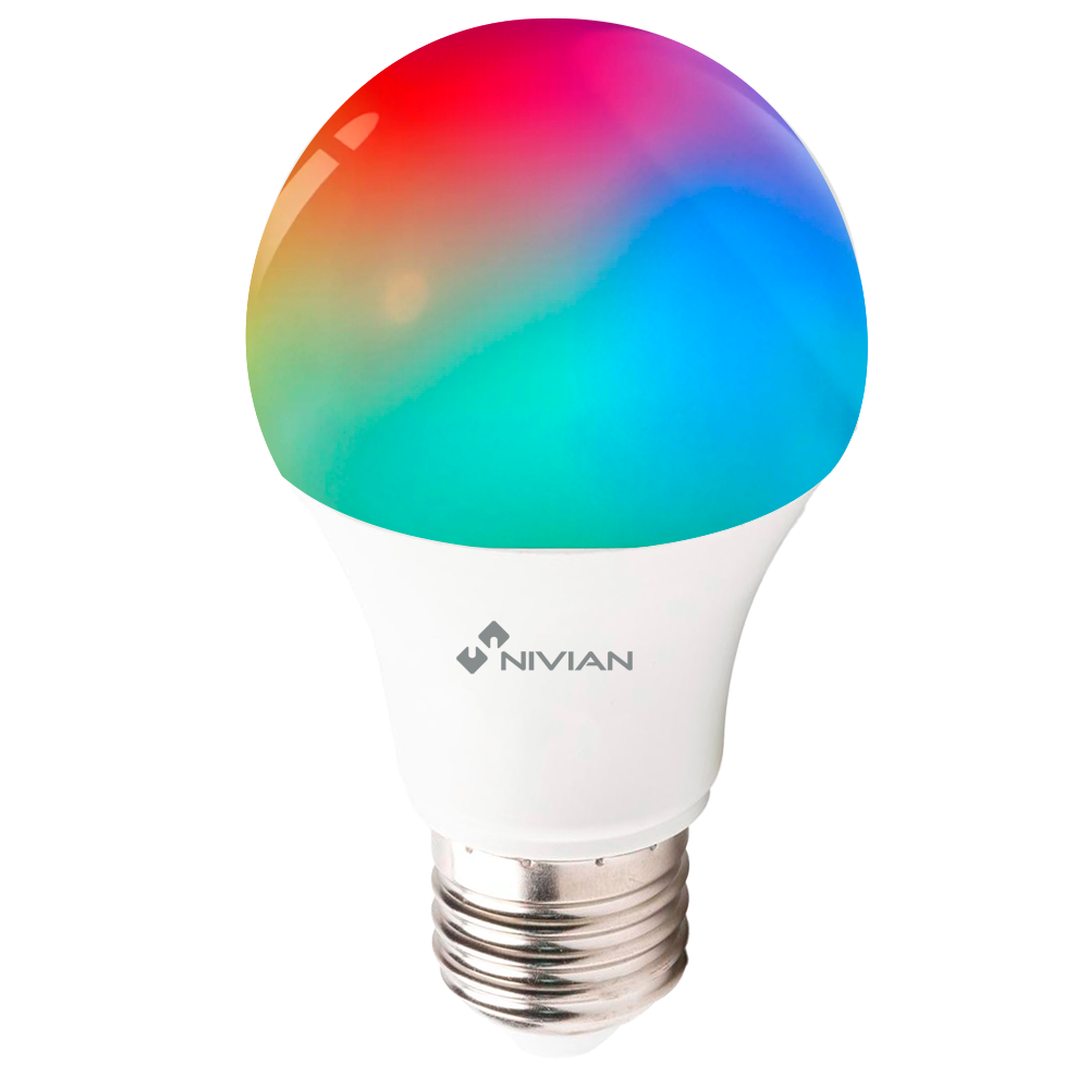 (NVS-BULB-RGBW-9E27-W) Ampoule intelligente RGB - WiFi 2.4 GHz IEEE802.11 b/g/n - Consommation 9W - Taille du capuchon E27 - Compatible avec TUYA Smart - Compatible avec Alexa et Google Assistant