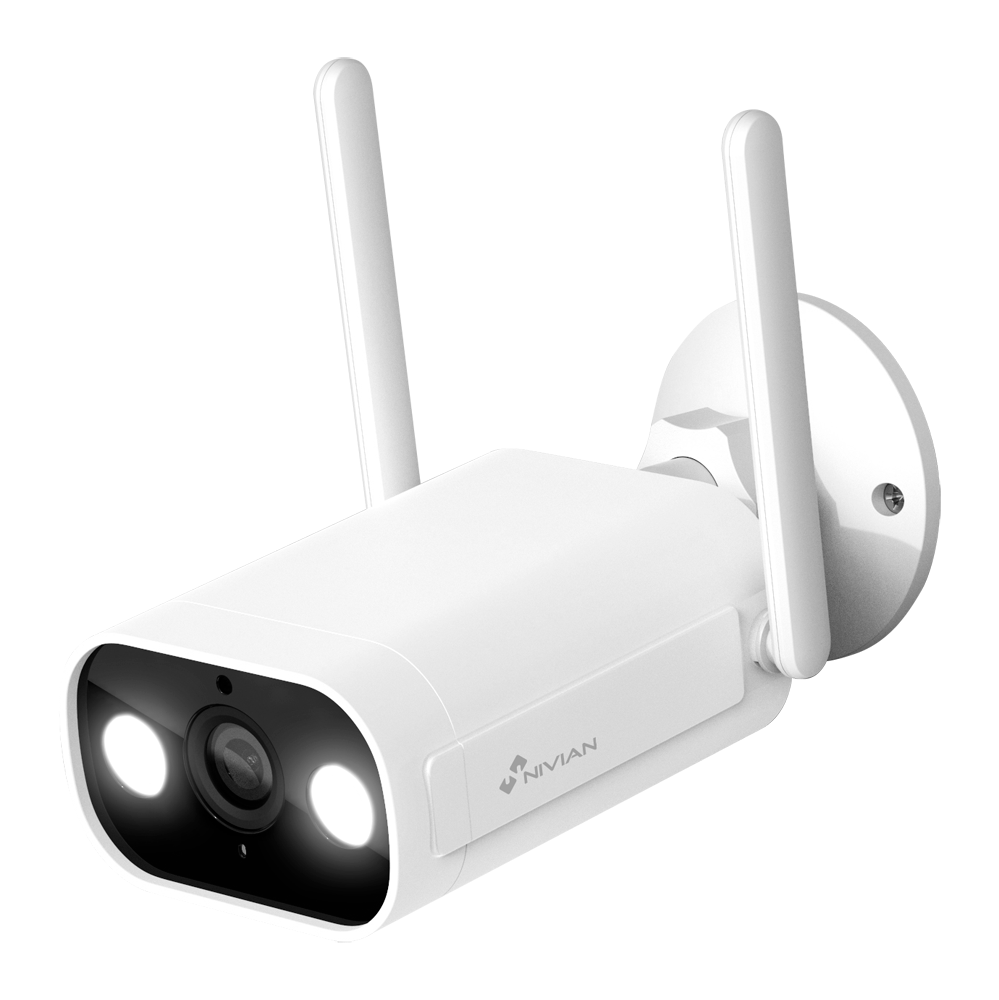 (NVS-IPC-02-L) Nivian Smart Caméra 2K - Wifi  2.4  GHz - Convient pour une utilisation en extérieur | IR jusqu'à 10 m - Lumière blanche / Détection de personnes - Enregistrement sur carte microSD ou sur le cloud - Compatible TUYA Smart / Google / Alexa
