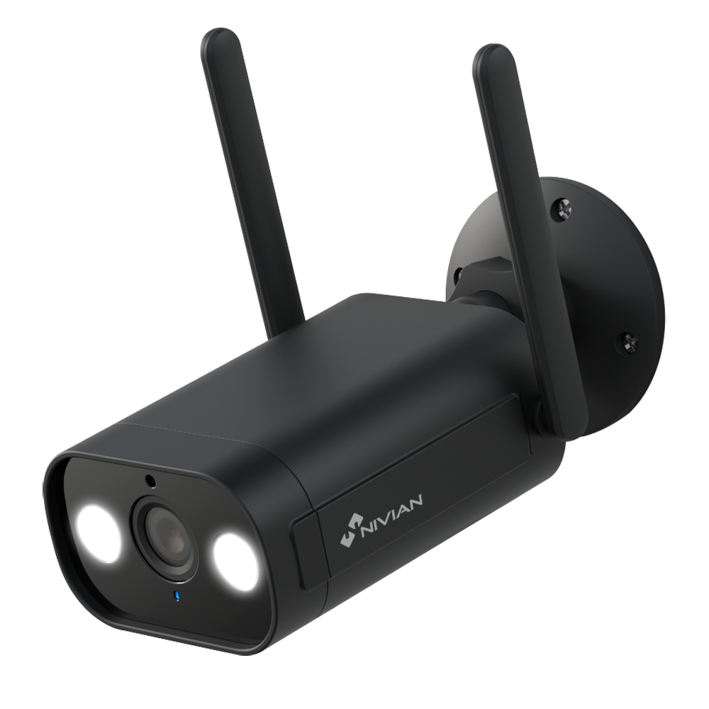 (NVS-IPC-02B-L) Nivian Smart Caméra 2K - Wifi  2.4  GHz - Convient pour une utilisation en extérieur | IR jusqu'à 10 m - Lumière blanche / Détection de personnes - Enregistrement sur carte microSD ou sur le cloud - Compatible TUYA Smart / Google / Alexa