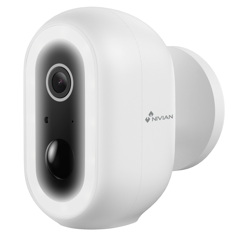 (NVS-IPC-04-BAT) Caméra intelligente Nivian 3MP 2K - Wifi  2.4  GHz - Convient pour une utilisation en extérieur | IR jusqu'à 8 m - Batterie 5200mAh / PIR / Détection de personnes - Enregistrement sur carte microSD ou sur le cloud - Compatible TUYA Smart / Google / Alexa