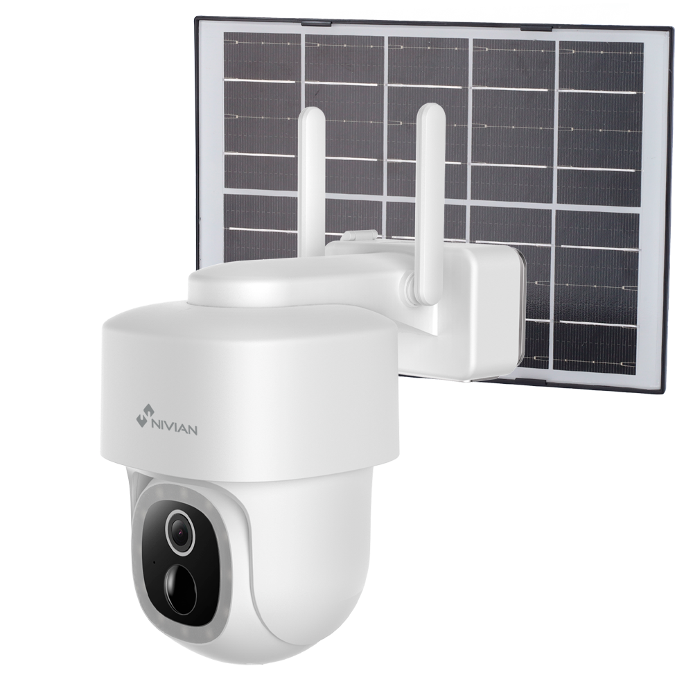 (NVS-IPC-08S-BATSOLAR-L) Nivian Smart Caméra PT motorisée  3MP 2K - Wifi  2.4  GHz - Convient pour une utilisation en extérieur | IR jusqu'à 8 m - Batterie 5200mAh / PIR / Détection de personnes - Enregistrement sur carte microSD ou sur le cloud - Compatible TUYA Smart / Google / Alexa