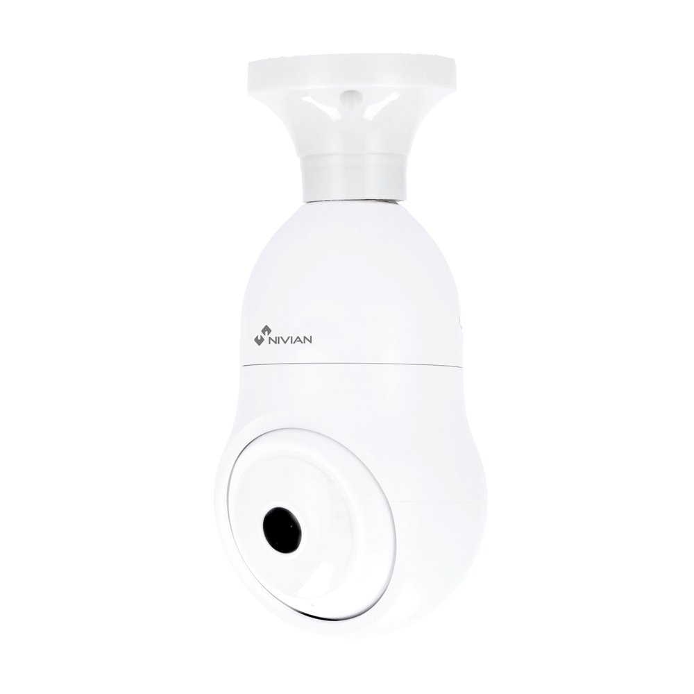 (NVS-IPC-BULB1) Nivian Smart Caméra 2K - Wi-Fi 2.4 GHz / GHz douille E27 - Contrôle PT Autotracking | IR 10 m - Lumière blanche LED  / Détection des personnes - Enregistrement sur carte microSD ou sur le cloud - Compatible TUYA Smart / Google / Alexa