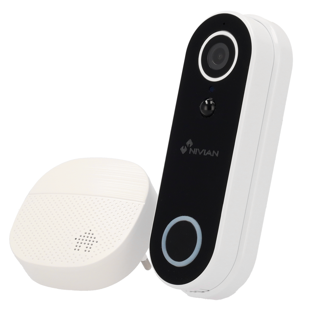 (NVS-IPC-DB1) Nivian Smart Doorbell 2MP - Wi-Fi 2.4 GHz | Sonnerie| Outdoor IP65 - Grand angle de vision | IR 5 m - Batterie 5200 mAh | PIR et détection de personnes - Enregistrement sur carte MicroSD - Compatible TUYA Smart / Google / Alexa