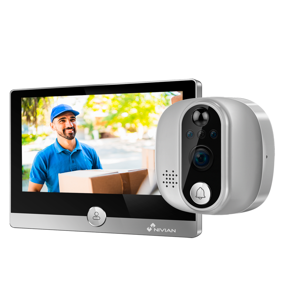 (NVS-IPC-DOORVIEW1) Voyant intelligent Wi-Fi Nivian  - Résolution 1080P / Compression H.264 - Détection PIR / Vision nocturne - Audio Bidirectionnelle - Batterie 5000mAh - App Tuya Smart