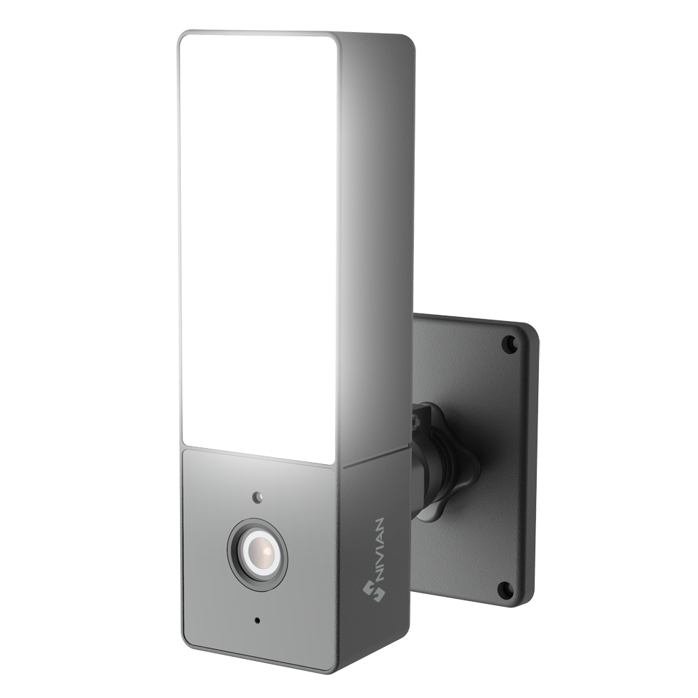 (NVS-IPC-L1) Caméra Nivian 1080p - Wifi  2.4  GHz - Convient pour une utilisation en extérieur | IR jusqu'à 10 m - Spot lumière blanche de 1000 lm - Enregistrement sur carte microSD ou sur le cloud - Compatible TUYA Smart / Google / Alexa