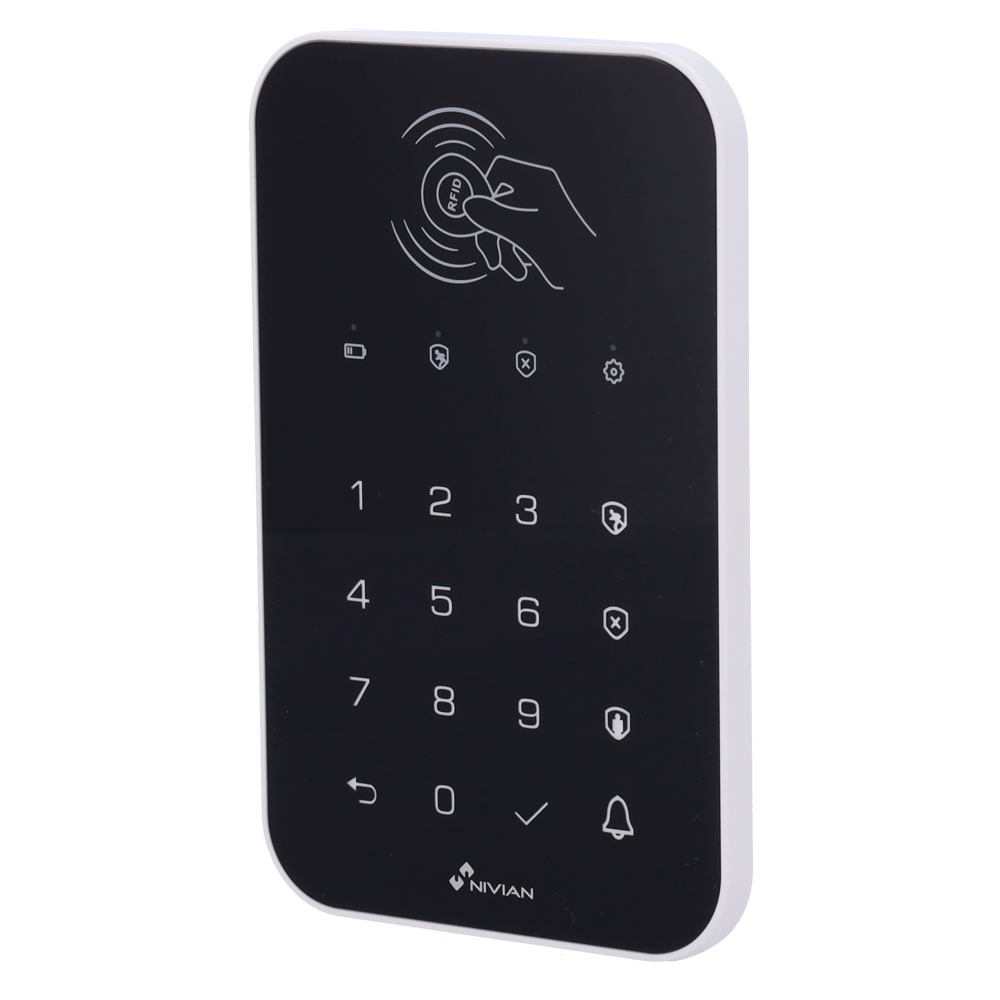 (NVS-KEYPAD) Nivian Smart - Clavier supplémentaire - Lecteur d'étiquettes RFID - Indicateur LED - Sans fil 433MHz - Compatible avec la centrale d'alarme Nivian Smart