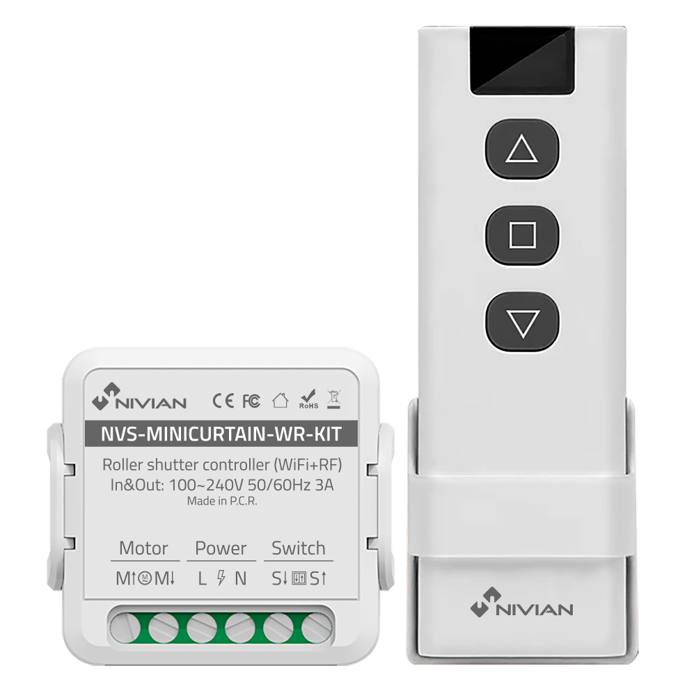 (NVS-MINICURTAIN-WR-KIT) Controlador Wifi para Motor de Persianas - WiFi 2.4 GHz IEEE802.11 b/g/n - Carga máxima 10A - Protección contra sobretensiones - Compatible con TUYA Smart - Compatible con Alexa y Asistente de Google