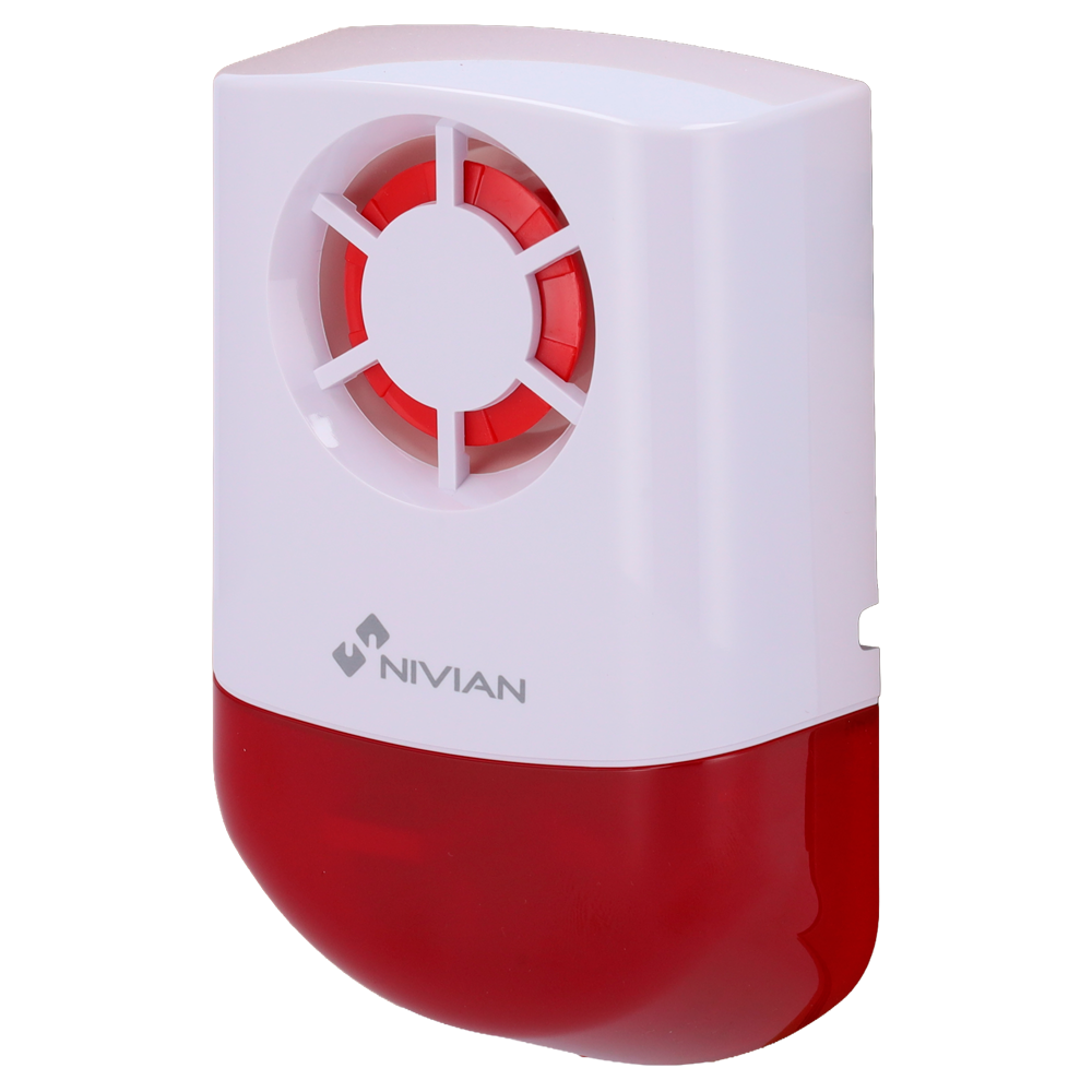 (NVS-OUTDOORSIREN) Nivian Smart - Sirène pour extérieur - Batterie de secours - Voyant lumineux / Sirène 120dB - Sans fil 433MHz - Compatible avec les kits d'alarme Nivian