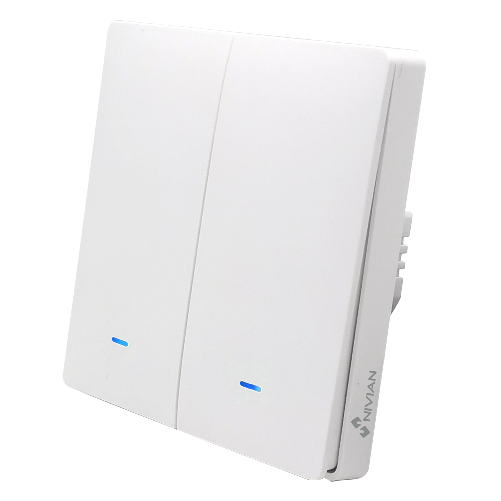 (NVS-WALLSWITCH-201EASY-WR) Interrupteur mural intelligent de 2 lignes - WiFi 2.4 GHz IEEE802.11 b/g/n - Charge maximale 10A (chaque ligne) - Protection contre des surtensions - Compatible avec TUYA Smart - Compatible avec Alexa et Google Assistant