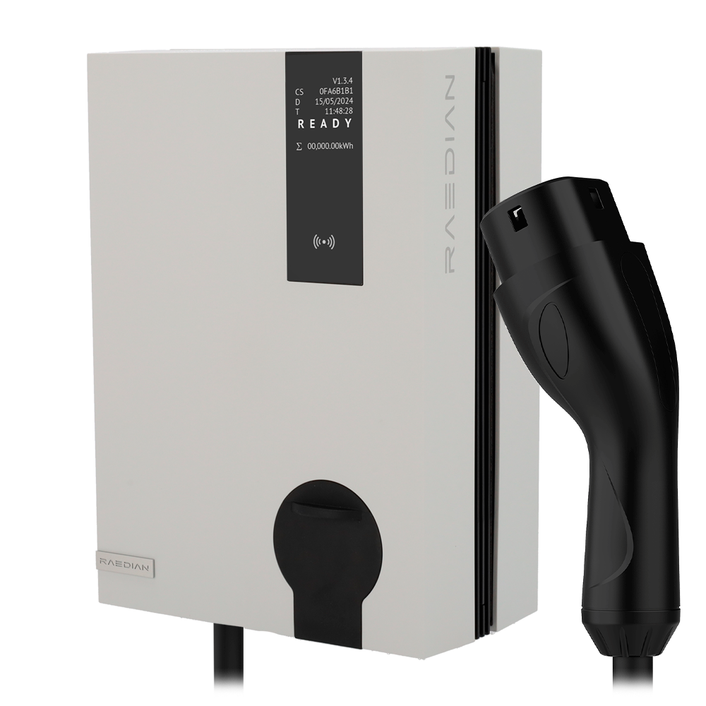 (RD-NEO-22-C5-WHITE) Chargeur pour véhicules électriques - Alimentation 22kW / 32A / Triphasée - Type de connecteur 2 - Protection IP55,  IK10  - Suivi de l'App - Couleur blanche | Câble de 5m