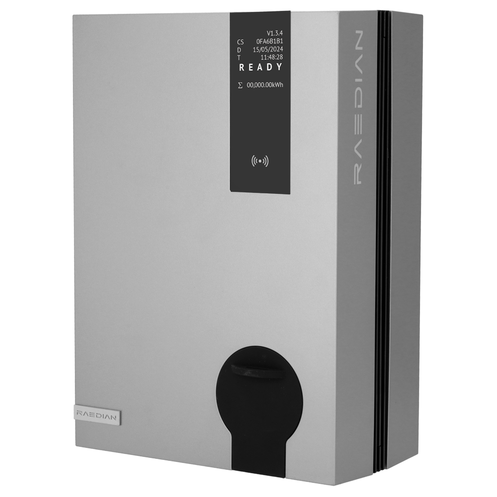 (RD-NEO-22-S-SILVER) Chargeur pour véhicules électriques - Alimentation 22kW / 32A / Triphasée - Type de connecteur 2  - Protection IP55,  IK10  - Suivi de l'App - Couleur argent métallique