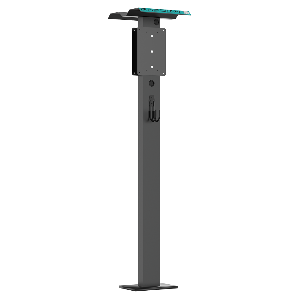 [RD-NEO-PDST-DS-H-B] (RD-NEO-PDST-DS-H-B) Socle pour chargeur de voiture électrique - Compatible avec RAEDIAN NEO/NEX/NORA - Piédestal de plafond  - Porte-tuyau pour le tuyau de chargement - Aluminium - Vis incluses