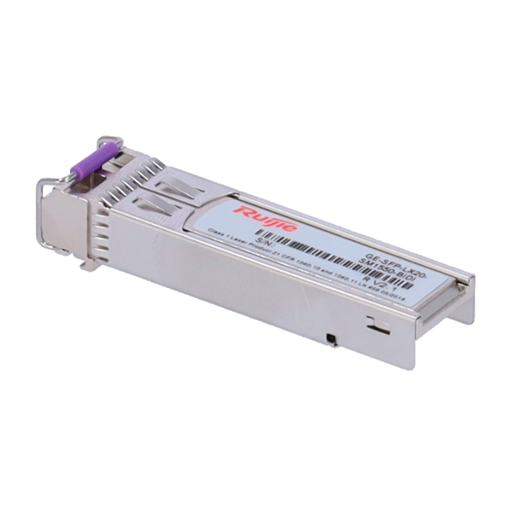 (RG-GE-SFP-LX20-SM1550-BIDI) Module émetteur-récepteur SFP Ruijie - BIDI Transmission 1550nm / Réception 1310nm - Fibre monomode - Connecteur LC - Distance maximale 20 km - 1.25Gb/s - 1000Base-LX