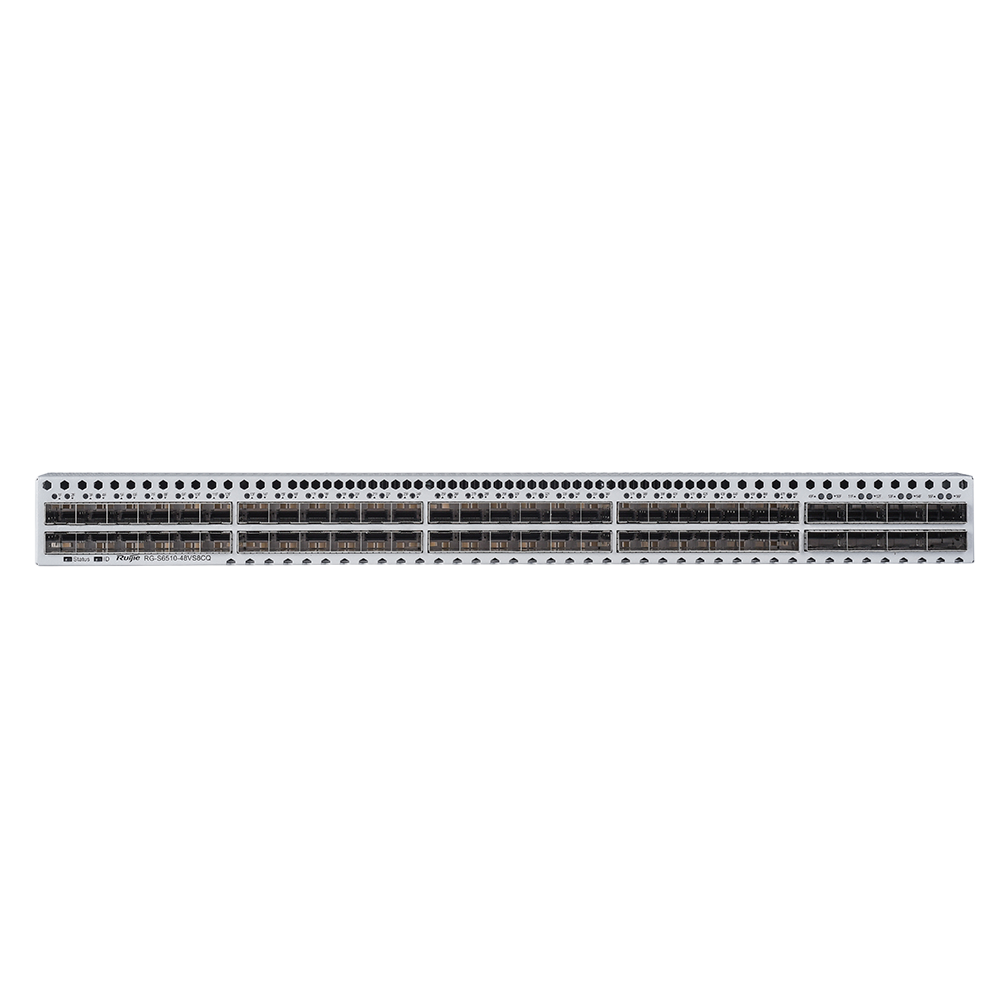 (RG-S6510-48VS8CQ-V2) Ruijie Switch Cloud Gestionable L3 Datacenter - 48x 10G/25G SFP28  + 8x 40G/100G QSFP28 - VLAN/Port Isolation/STP/RSTP/ACL/QoS/RIP/BGP4 - LACP/DHCP Snoop/IGMP Snoop/RIP/OSPFv2/OSPFv3 - Enrackable