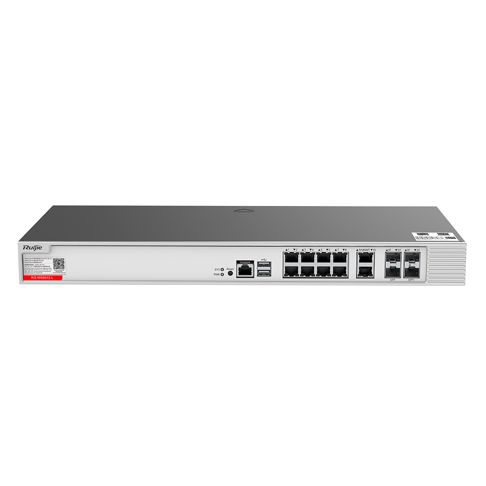 (RG-WS6012-L) Ruijie Controladora Puntos de Acceso  - Compatible con APs Ruijie  - 8 Puertos Gigabit + 2 Puertos SFP Combo + 1 SFP+ - Licencia Incluida para gestionar 32 APs - Ampliable hasta 896 APs a través de licencias - Hasta 4480 dispositivos Wi-Fi conectados