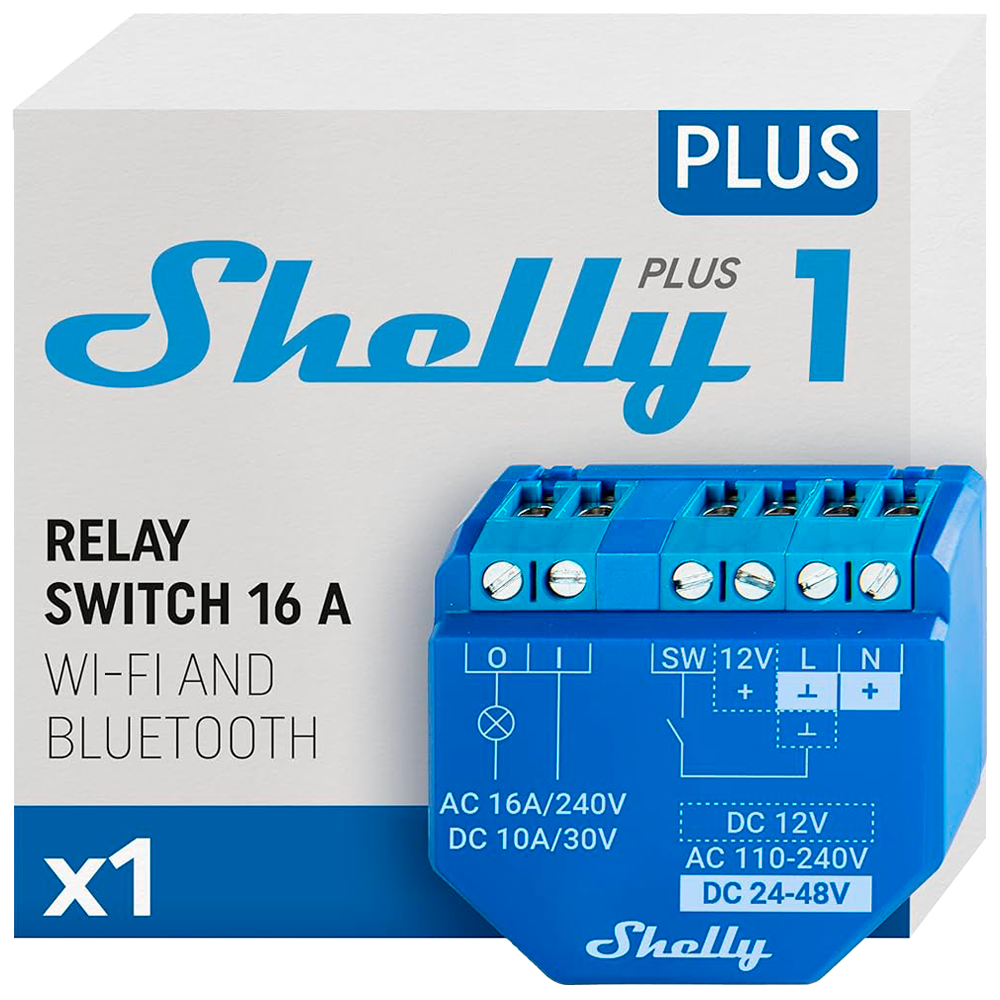 (SH-PLUS-1) Shelly Plus 1 - WiFi 2.4 GHz IEEE802.11 b/g/n / Bluetooth -  Permite controlar electrodomésticos  - Soporta 110-240 V~12-24 V - Interruptor inteligente - Compatible con Alexa y Google