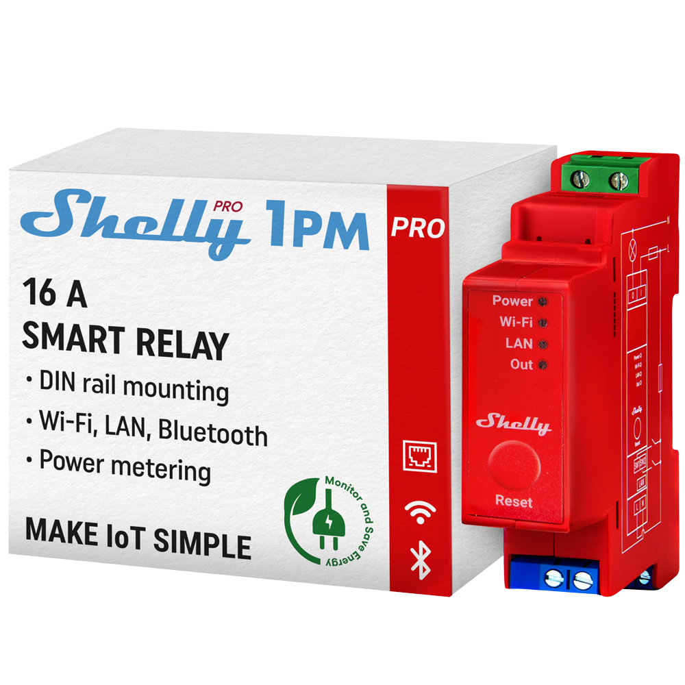 (SH-PRO-1PM) Shelly Pro 1PM - WiFi 2.4 GHz IEEE802.11 b/g/n / Bluetooth -  Interruptor inteligente carril DIN - Soporta 110-240 V - Medidor de potencia - Compatible con Alexa y Google