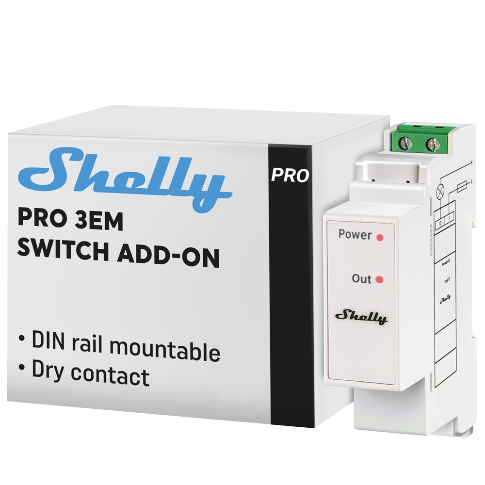 (SH-PRO-3EM-SWITCH-ADD-ON) Shelly Pro 3EM Switch Add-on - Solo compatible con Shelly Pro 3EM - Medidor de consumo - Soporta 110-240 V - Ideal para viviendas - Compatible con Alexa y Google
