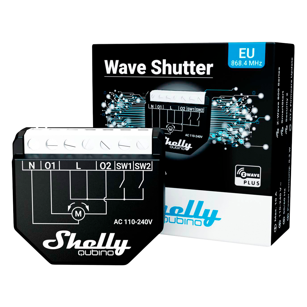 (SH-SL-WAVE-SHUTTER) Shelly Wave Shutter - Z-Wave / Requiere HUB Z-Wave - Qubino -  Interruptor inteligente para persianas - Soporta 110-240 V - Medidor de consumo - Compatible con Alexa y Google