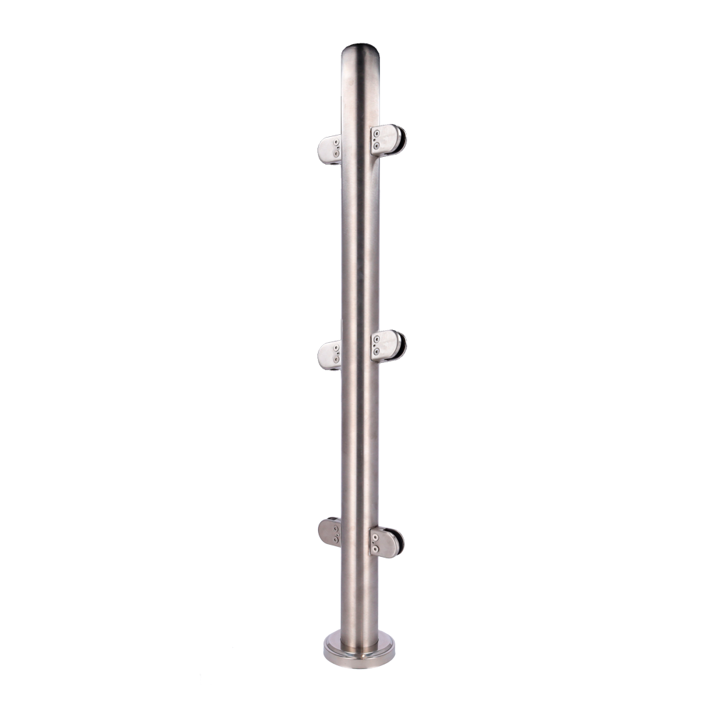 (TS-HANDRAIL-MIDDLE-HIGH) Poste para cerramiento altura completa - Posición intermedia - Para cristales de cerramiento - Compatible con tornos - Dimensiones: 63 (An) x 1500 (Al) x 63 (Fo) mm - Fabricado en acero inoxidable