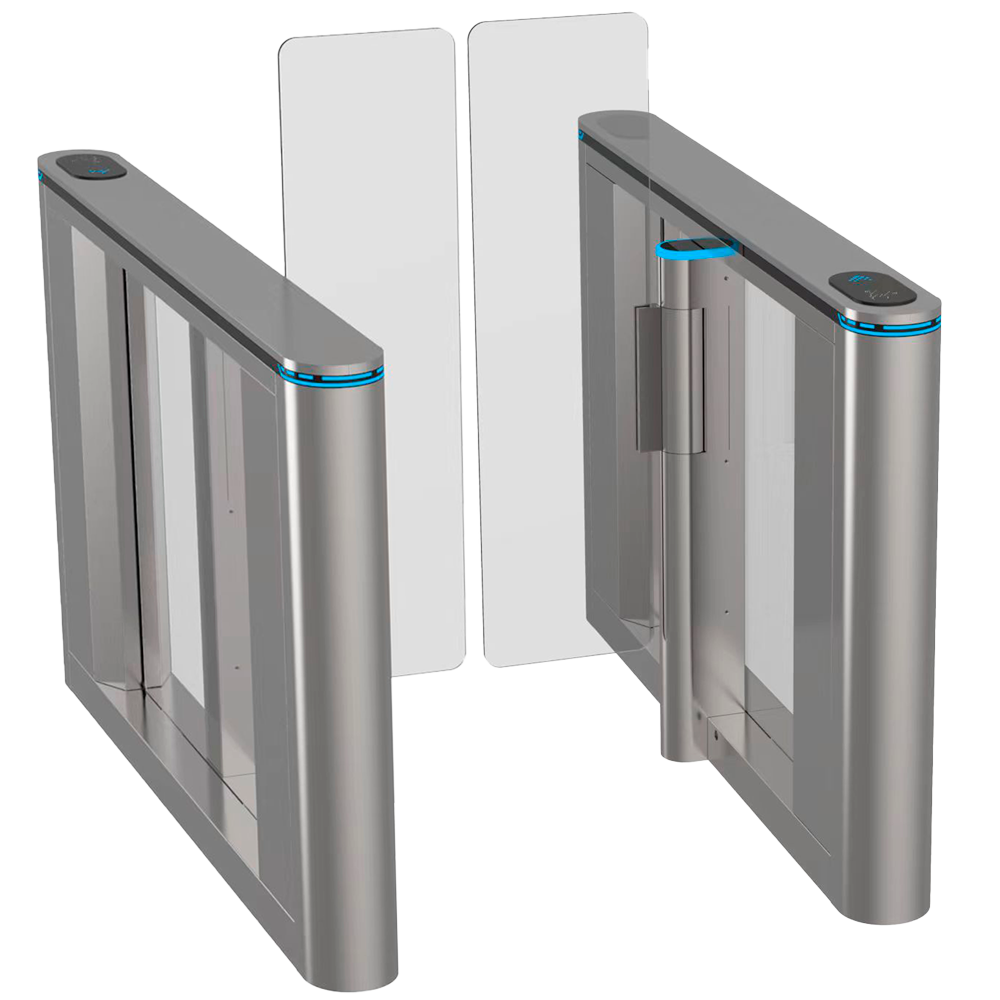 (TS-SG808-800-HIGH) Tourniquet d'accès bidirectionnel - Portillon basculant avec barrière acrylique de 1.5 m pliante - Horaires, alarmes et modes d'ouverture - Largeur de passage 800 mm | 10.000.000 cycles - En acier inoxydable SUS304 - Compatible avec des systèmes tiers