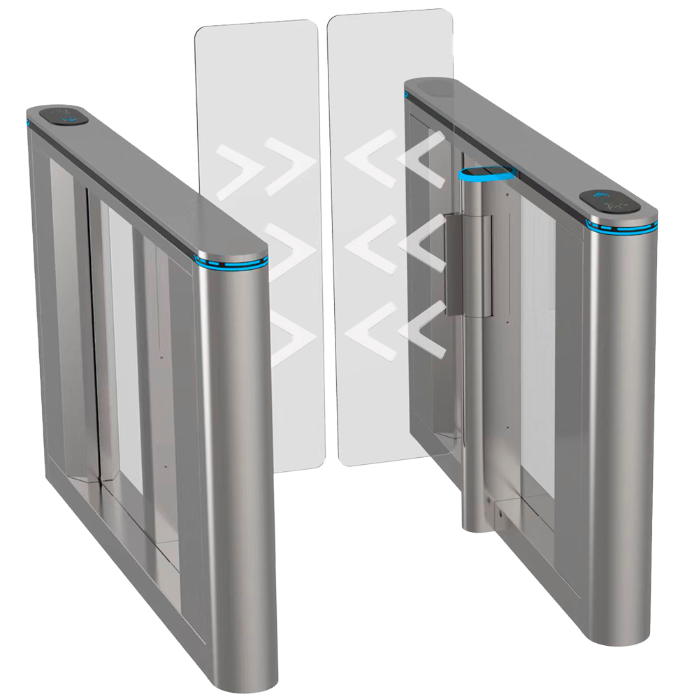 (TS-SG808-900-HIGH) Tourniquet d'accès bidirectionnel - Portillon basculant avec barrière acrylique de 1.5 m pliante - Horaires, alarmes et modes d'ouverture - Largeur de passage 900 mm | 10.000.000 cycles - En acier inoxydable SUS304 - Compatible avec des systèmes tiers