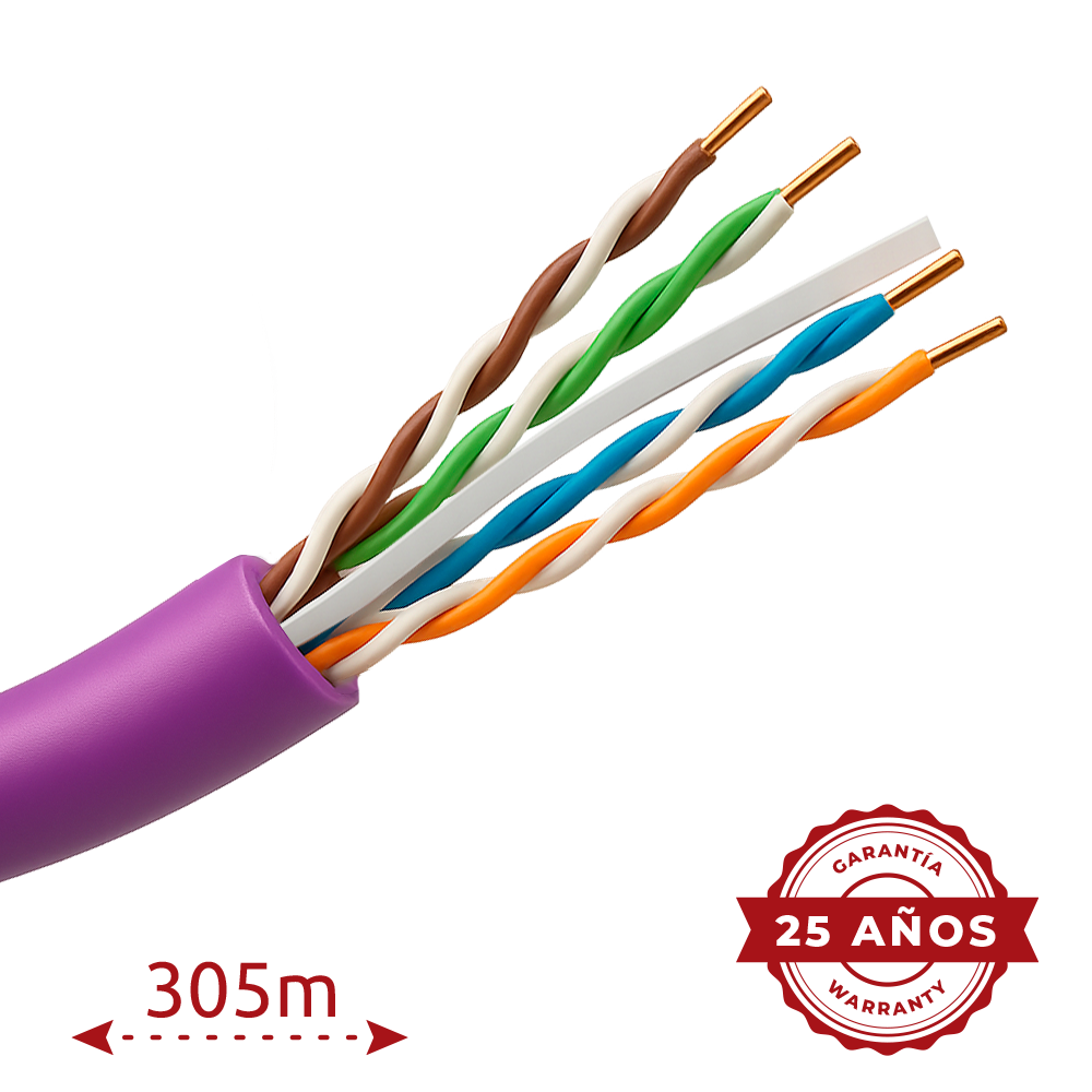 (UTP6-305-BC-H-Dca-PURPLE) Câble UTP rigide sans halogène - Catégorie 6 - Conforme au 90m test Fluke - Conducteur OFC, pureté 99.9% cuivre - Bobine de 305 mètres - Diamètre 5.5 mm