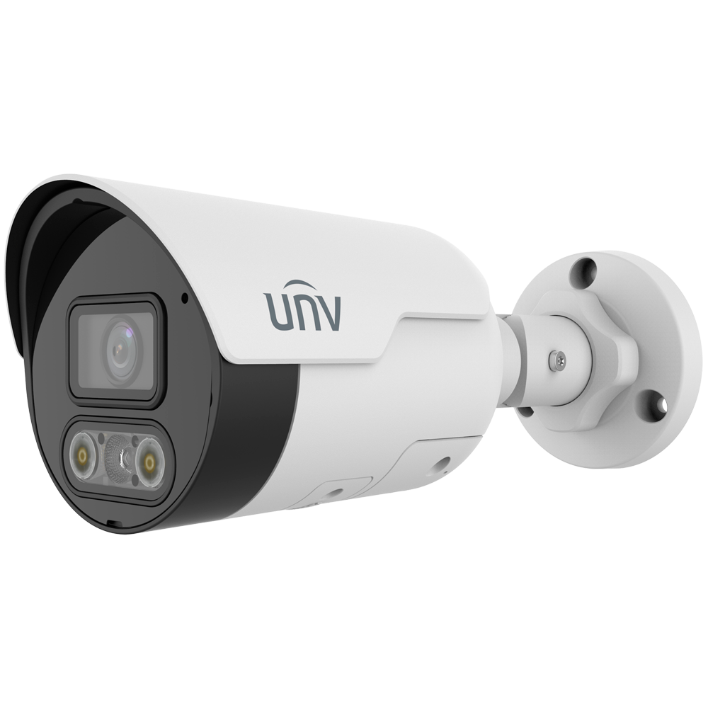 (UV-IPC2124LE-ADF40KMC-DL) Cámara Bullet IP Uniview - Gama Easy - 4 MP | Lente 4 mm | microSD 512 GB - Luz blanca 30 m | IR 30 m | WDR 120 dB -  - PoE | UMD | IP67  - Micrófono | Altavoz