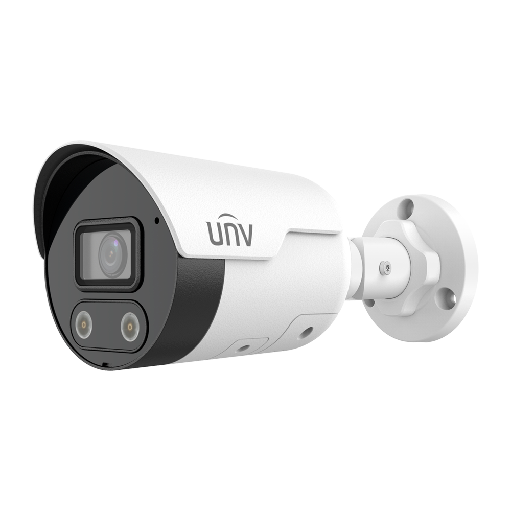 (UV-IPC2124SB-ADF40KMC-I1) Cámara Bullet IP Uniview - Gama Prime - 4 MP | Lente 4 mm | microSD 256 GB - IR 40 m | Luz blanca 40 m | WDR 130 dB - Wise-ISP | Dual Light | Conteo - PoE | UMD | SIP | IP67 - Botón de reset | Micrófono | Altavoz