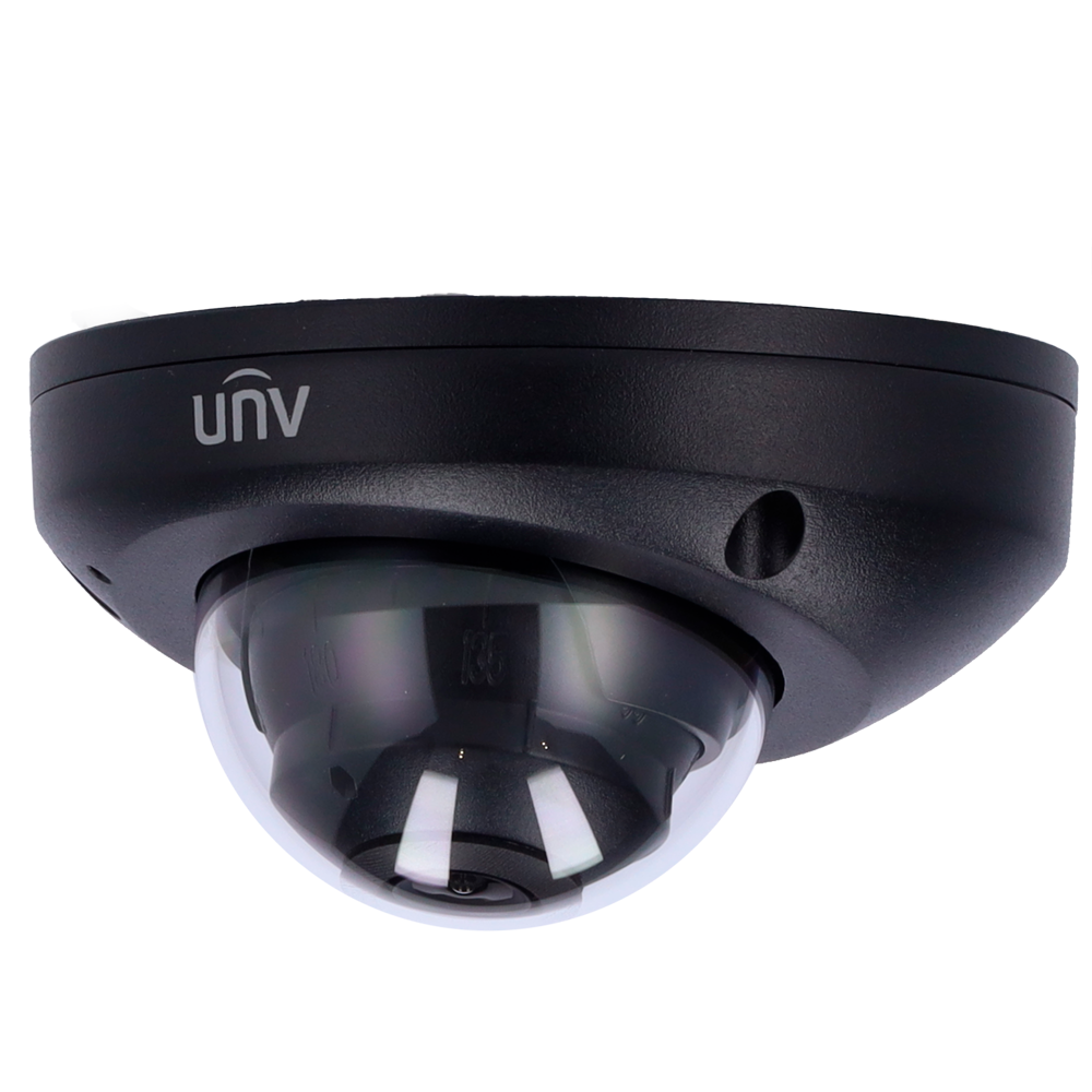 (UV-IPC318SB-ADF28K-I0-BLACK) Caméra dôme IP Uniview - Gamme Prime - 8 MP | Objectif 2.8 mm | microSD 512 Go - IR 30 m | WDR 120 dB - Light Hunter  - PoE | UMD | IK10 | IP67 - Microphone intégré : Couleur noire