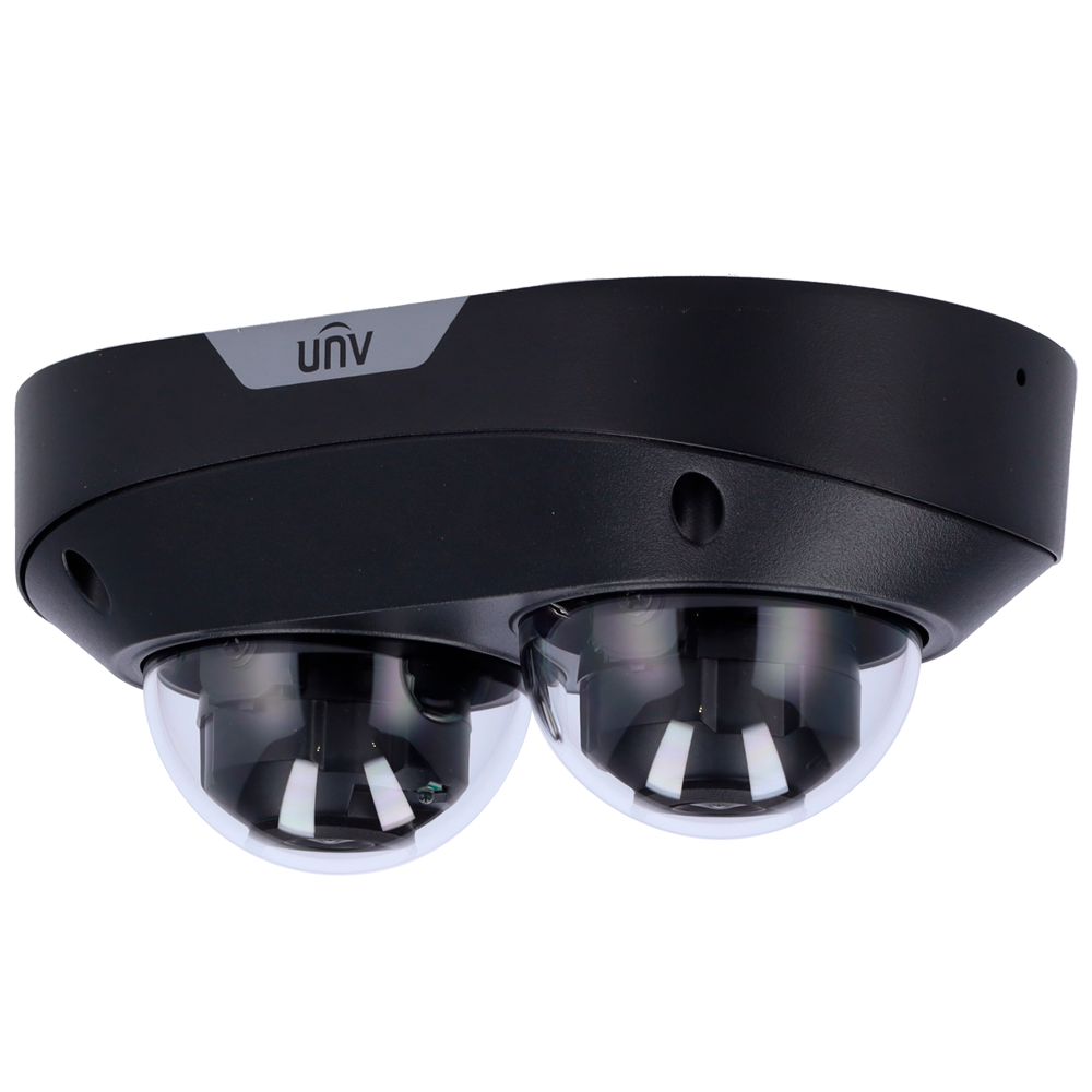 (UV-IPC3224SS-ADF28K-I1-BLACK) Caméra double  Dôme IP Uniview - Gamme Prime - 2 x 4 MP | 2 x Objectif 2.8 | microSD 512 Go - IR 30 m | WDR 130 dB - Light Hunter | Comptage des personnes (Canal 1)) - PoE | UMD | SIP | IP67 | IK10 | Couleur noire - Réinitialisation | Microphone | Alarme | Audio