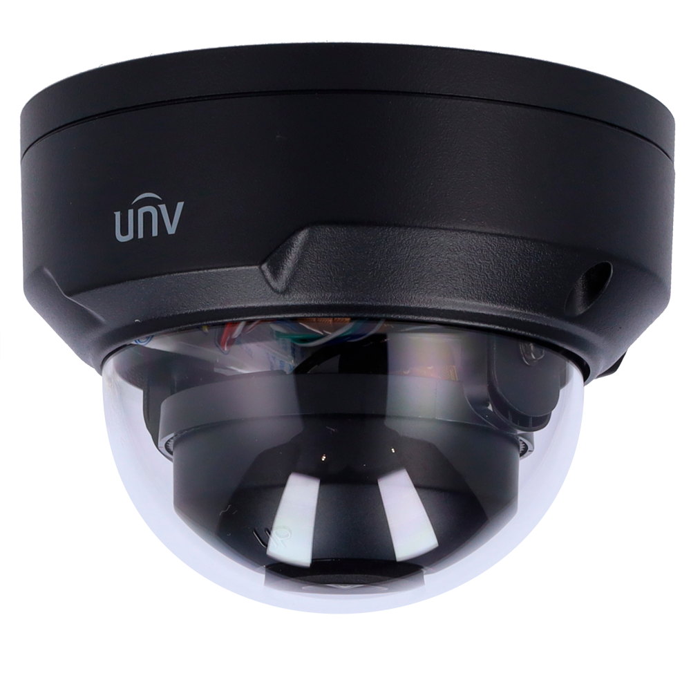 (UV-IPC324SB-DF28K-I0-BLACK) Caméra dôme IP Uniview - Gamme Prime - 4 MP | Objectif 2.8 mm | microSD 256 Go - IR 30m | WDR 120 dB  - LightHunter | Analyse statistique - PoE | SIP | UMD | IP67 | IK10 - Audio | Alarmes | Noir