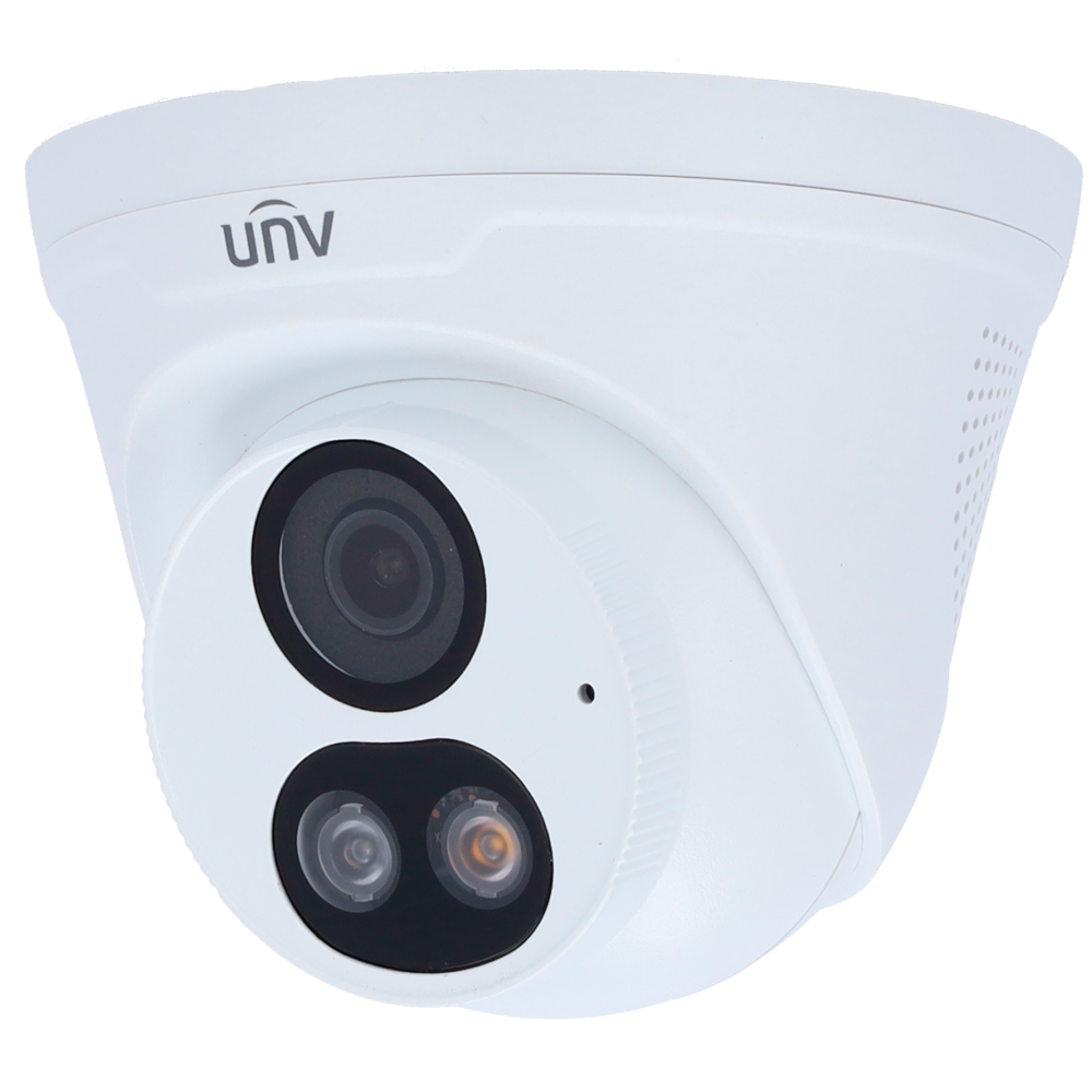 (UV-IPC3618LE-ADF28KC-DL) Caméra IP Turret Uniview - Gamme EasyStar - 8 MP | Objectif 2.8 mm | microSD 512 Go - IR 30 m | Lumière blanche 30 m | WDR 120 dB  - ColorHunter - PoE | UMD | IP67 - Réinitialisation | Microphone | Haut-parleur