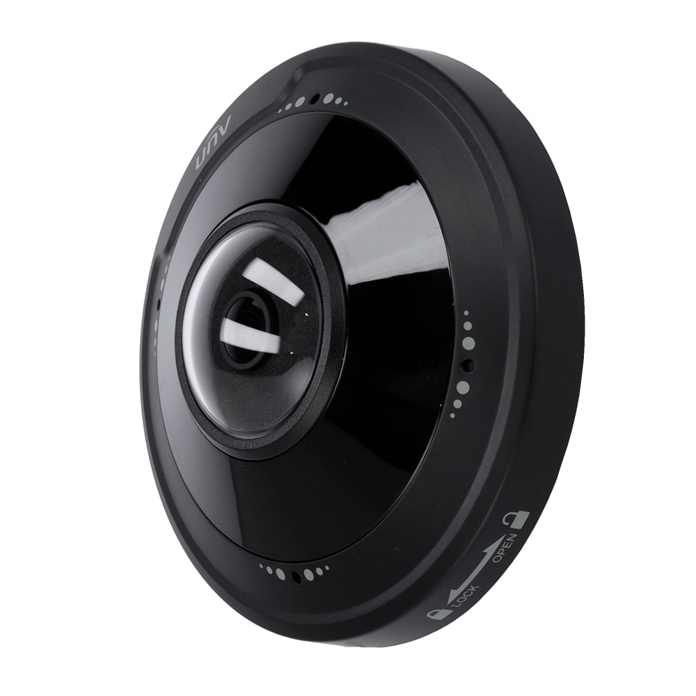 (UV-IPC815SB-ADF14K-I0-BLACK) Caméra IP fisheye 5 Mégapixel Couleur Noir - Gamme Prime - 1/2.8" Progressive Scan CMOS - Objectif 1.4 mm Fisheye 360º | WDR - LED IR portée 10 m | Audio et alarmes - Interface WEB, CMS, Smartphone et NVR