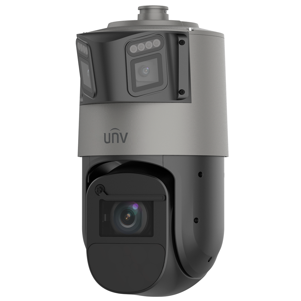 (UV-IPC98246EFW-X42-W-VH1) Caméra IP panoramique à double objectif + PTZ - Détail: 6 MP | Objectif 2.2mm | Lumière blanche 30m - Panorama: 4 MP | Objectif 6~252mm | IR 350m - AutoTracking | Métadonnées | Comptage de personnes - PoE++ | SIP | UMD | IP67  - Alarmes | Audio | Haut-parleur