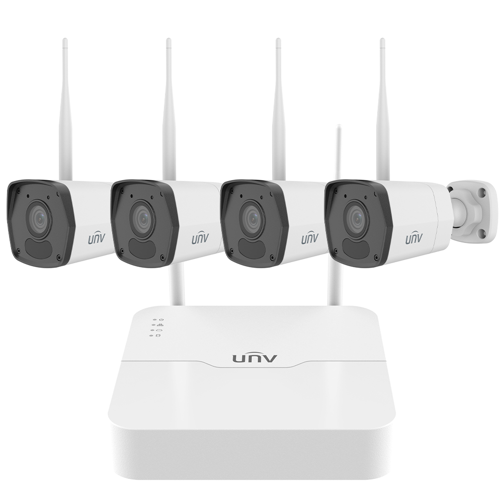 (UV-KIT/NVR301-08S4-LW/4*IPC2122LB-AF28WK-WF) Kit de vidéosurveillance Uniview - Connexion éthernet et WiFi - NVR  8  canaux IP - 4 Caméras bullet IP67 - Plug &amp; Play | Wi-Fi en Cascade - Interface WEB, CMS, Smartphone et NVR