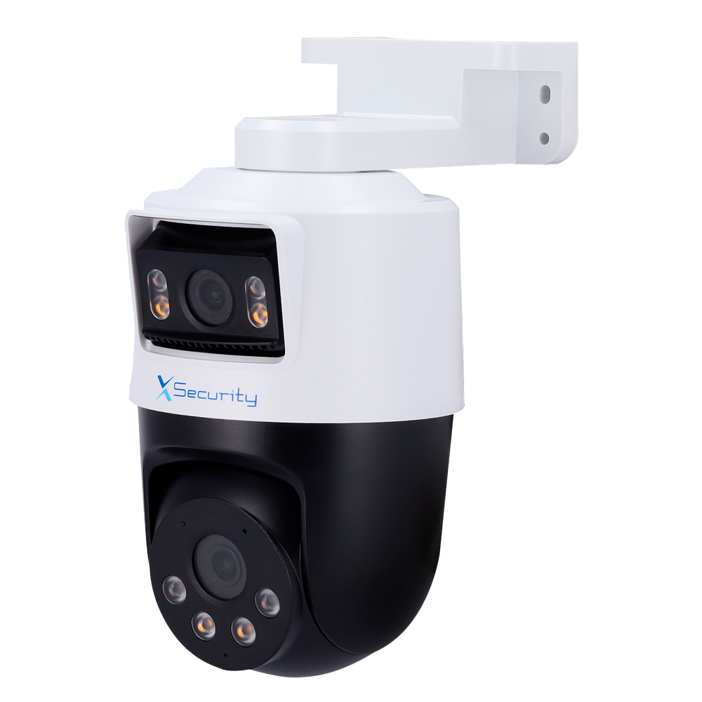 (XS-IPPT110CA-2P-WIZCOLOR-TANDEM) Cámara PT IP X-Security Wizcolor - Resolución lentes fija y PT 2 MP (1920x1080) - Lente fija 3.6 mm | Lente PT 3.6 mm - Luz Blanca 30m | WDR 120dB | Micrófono integrado - WizSense, con clasificación de humano y vehículo - Ranura para MicroSD 256 GB | IP66 | PoE | SMD