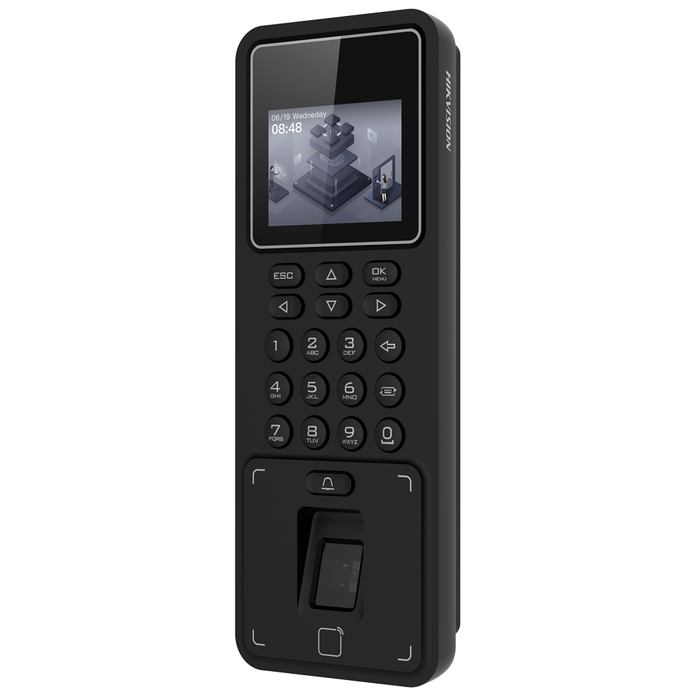 (DS-K1T808EFWX) Contrôle d´accès et de présence - Empreinte digitale, carte EM et PIN - 3.000 utilisateurs | 100.000 registres - TCP/IP, WiFi, USB et RS485 - 2.4" TFT | Contrôleur intégré - iVMS-4200 | Hik-Connect