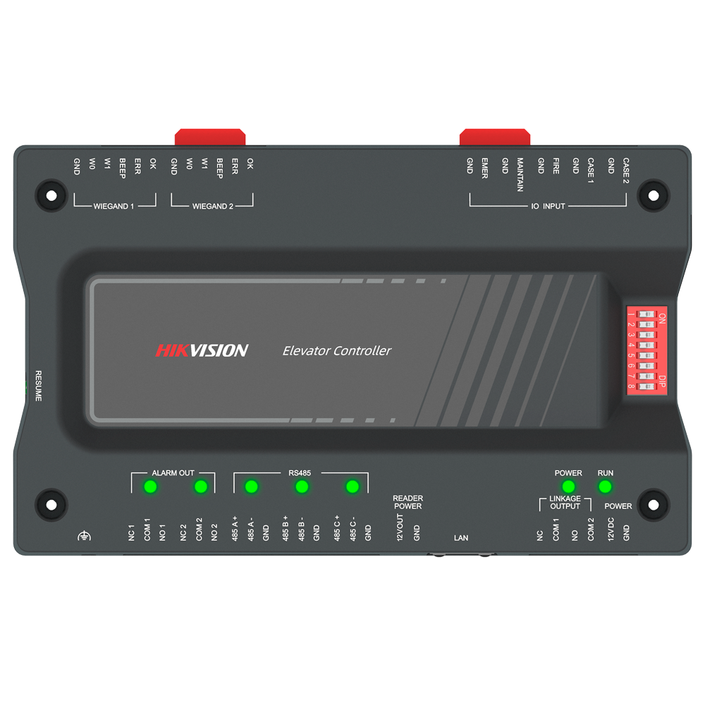 (DS-K2220X(P)) Controladora maestra para ascensores - Huella, tarjeta, QR o PIN - 2 relés | Comunicación TCP/IP y RS485 - 2 lectores por Wiegand | 2 lectores por RS485 - Sin caja - Software iVMS-4200