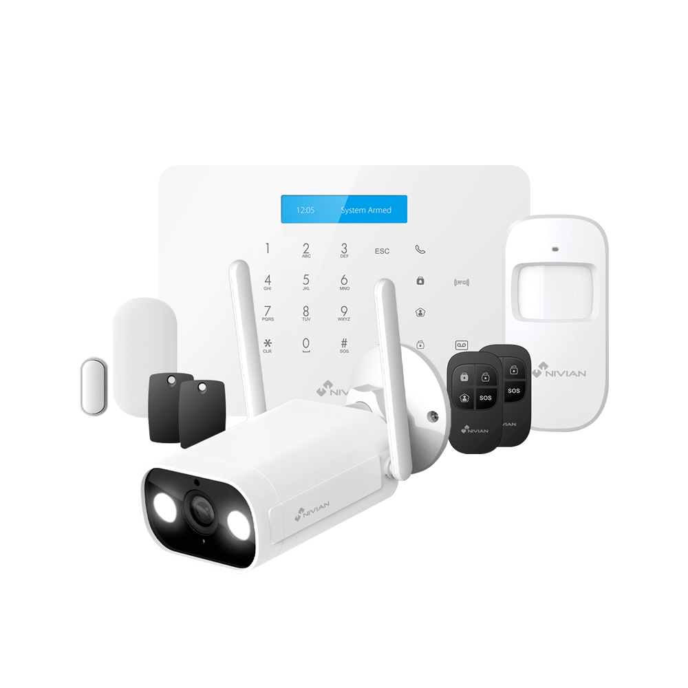 (NVS-A6WG-B2) Kit d'alarme Nivian Smart - Clavier tactile et lecteur RFID - Communication WiFi et GSM - Sans fil 868 MHz &amp; 433 MHz - Jusqu`à 60 dispositifs sans fil - Compatible avec la plateforme Tuya