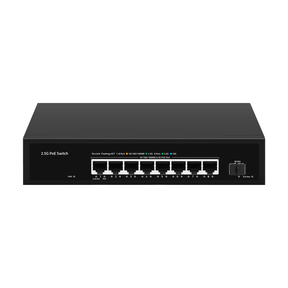 (SW98HIPOE-2AZXF-150-V2) Switch PoE Multigagibit 2,5Gbps - 8 puertos PoE + 1 Uplink SFP 10G  - Velocidad de puertos 2,5/1Gbps  - 8 Puertos PoE+ 30W  - PoE Watchdog - Hasta 150W Potencia PoE total