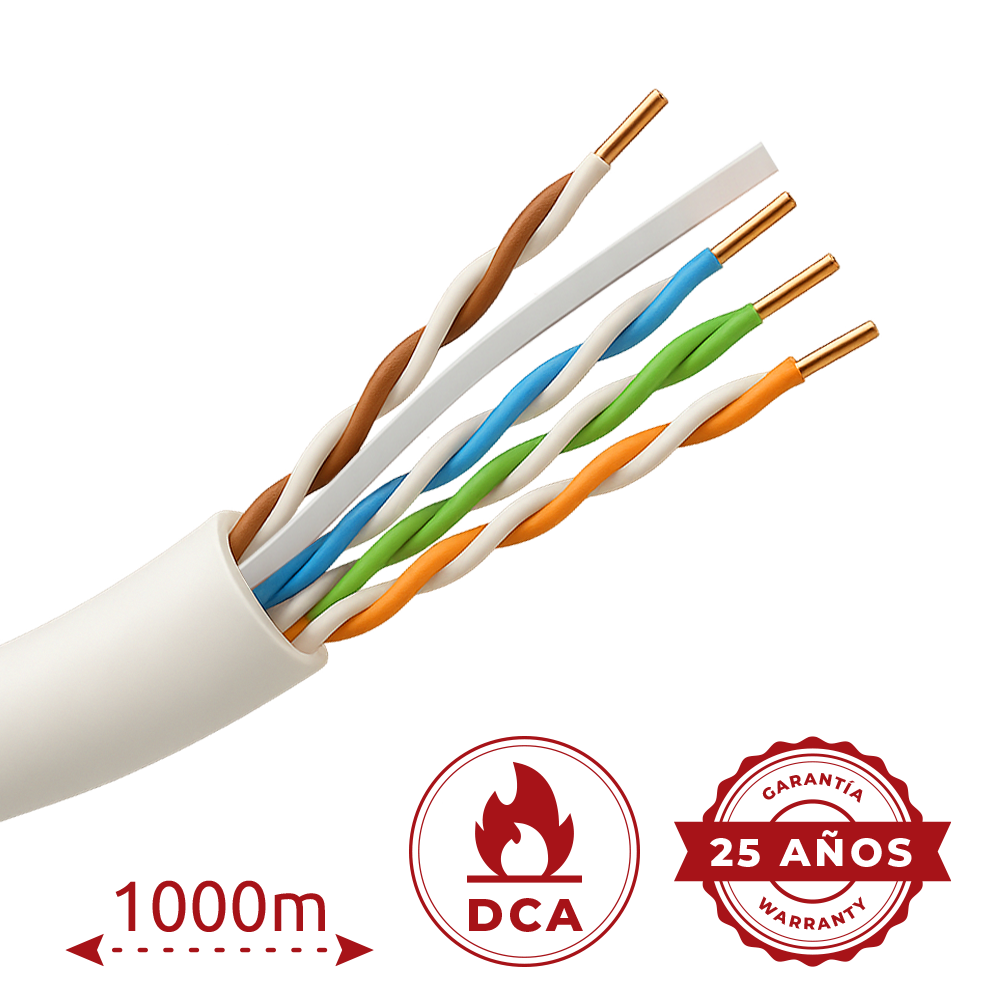 (UTP6-1000-BC-H-Dca) Câble UTP rigide sans halogène - Catégorie 6 - Conforme au 90m test Fluke - Conducteur OFC, pureté 99.9% cuivre - Bobine de 1000 mètres - Diamètre 5.5 mm