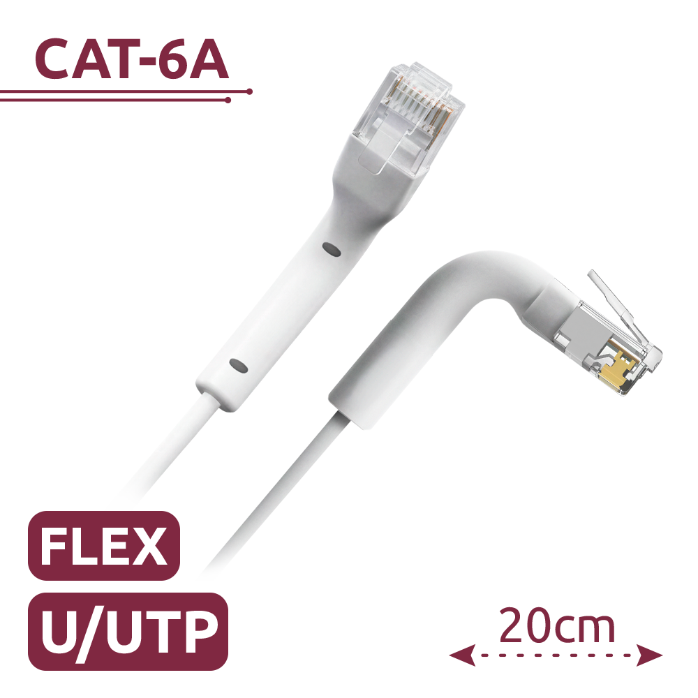 (UTP6A-FLEX-02W) Câble UTP flexible - Ethernet - Connecteurs RJ45 - Catégorie 6A - 0,2 m - Couleur blanche