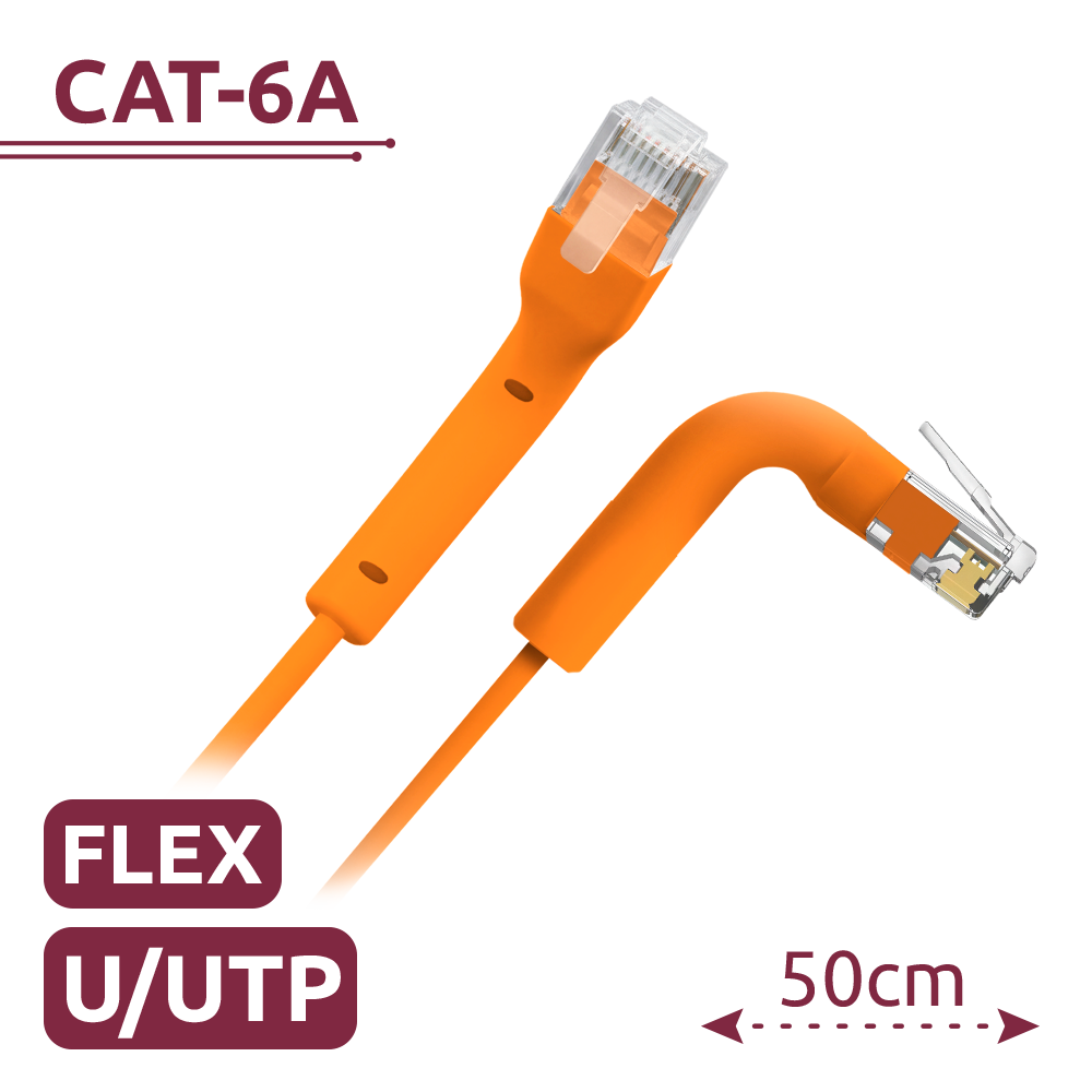 (UTP6A-FLEX-05O) Câble UTP flexible - Ethernet - Connecteurs RJ45 - Catégorie 6A - 0,5 m - Couleur orange