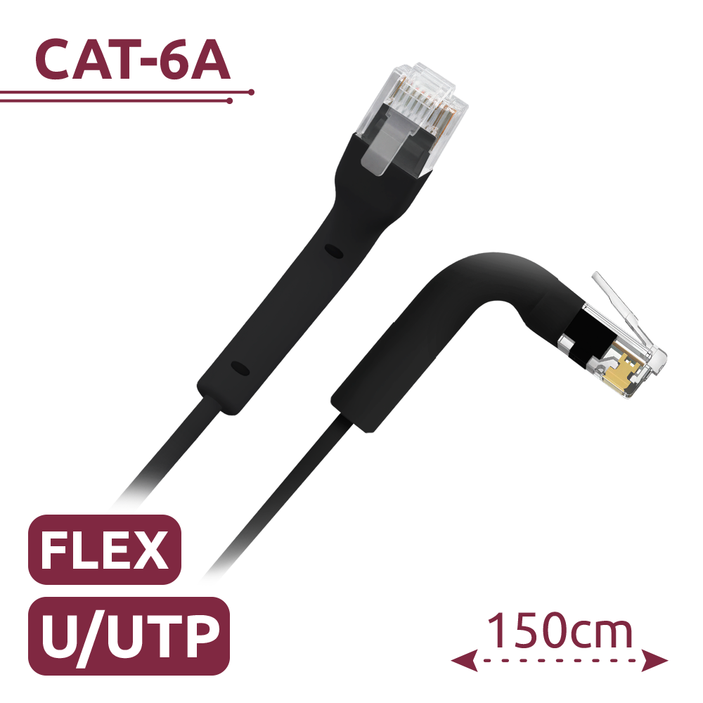 [UTP6A-FLEX-150BK] (UTP6A-FLEX-150BK) Câble UTP flexible - Ethernet - Connecteurs RJ45 - Catégorie 6A - 1,5 m - Couleur noir